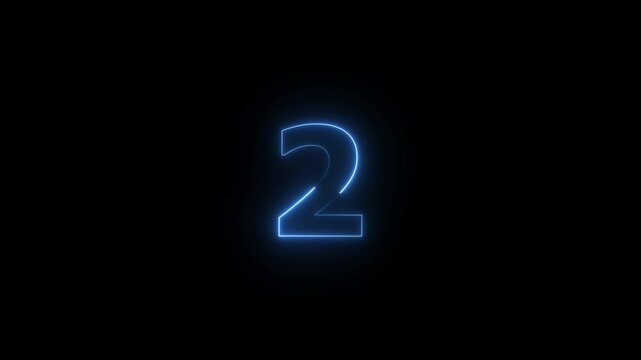 Glowing neon numeric text 2 number countdown icon background 4k animation. blue neon number. Neon number 2