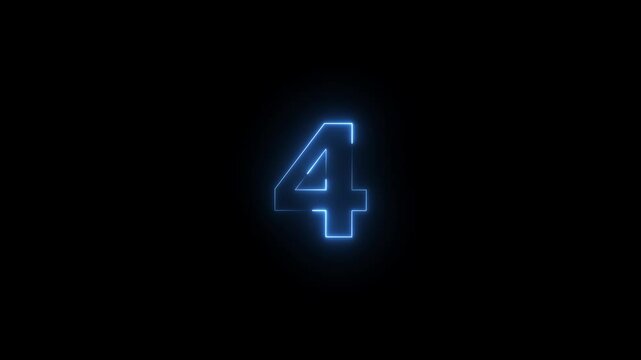 Glowing neon numeric text 4 number countdown icon background 4k animation. blue neon number. Neon number 4