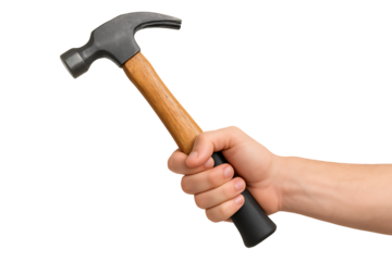 Hammer in hand isolated on transparent background