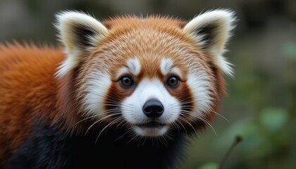 Cute red panda mammal shining in the sun at the zoo, a young Ailurus fulgens portrait