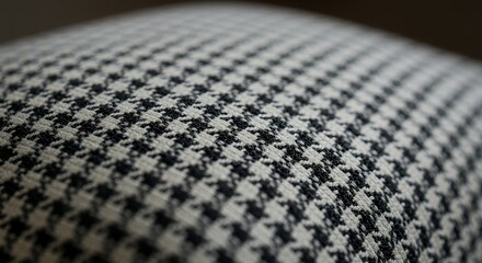 Close-up of Textured Houndstooth Fabric Pillow, Black and White Pattern