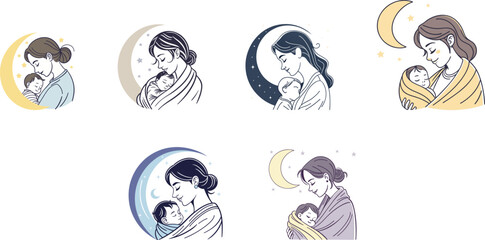 Obraz premium mother and child logo set vector illustration