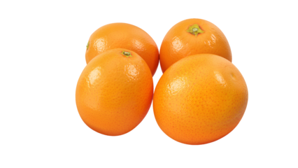 Empat buah jeruk segar berwarna oranye, siap untuk dinikmati sebagai camilan sehat atau bahan makanan.