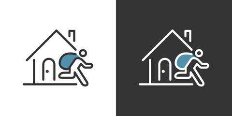 シンプルな空き巣の被害を受ける家のラインアイコン