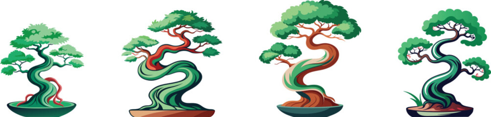 bonsai tree set vector illustration