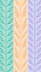 Teal Orange Lavender Vertical Leaf Pattern Seamless Repeat