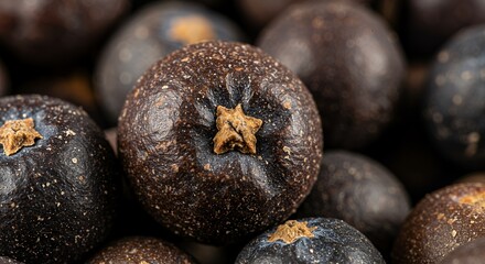 Close-up of Juniper Berries: Aromatic and Rich Deep Brown Color
