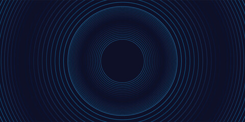 Abstract blue glowing geometric lines on dark blue background. Modern shiny blue circle lines pattern. Futuristic technology concept. Suit for cover, poster,