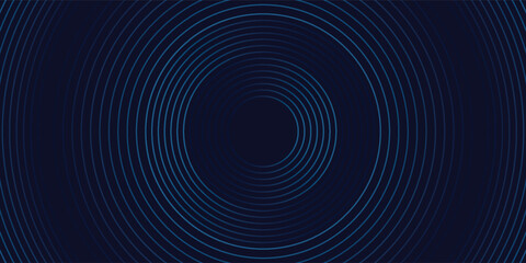 Abstract blue glowing geometric lines on dark blue background. Modern shiny blue circle lines pattern. Futuristic technology concept. Suit for cover, poster,