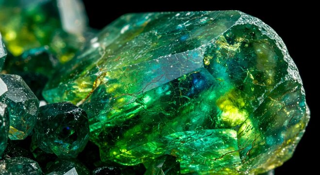Close-up Photo of Vibrant Green Grossular Garnet Crystals
