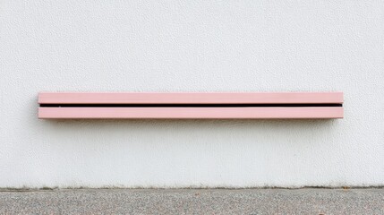 A minimalistic pink bench against a textured white wall creates a clean and modern aesthetic, Ideal for architecture, interior design, or urban lifestyle projects,