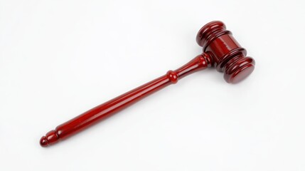 A close-up image of a wooden gavel, typically associated with law and justice, placed on a clean white background, It can be used for legal articles, court-related content