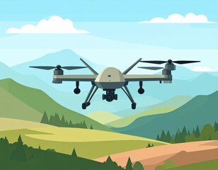 Drone Flying Over Scenic Landscape with Mountains and Lush Green Valley Background