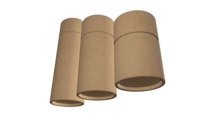 Three cylindrical cardboard tubes of varying sizes, commonly used for packaging or storage.