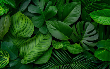 Fototapeta premium Lush tropical green leaves background nature plant foliage