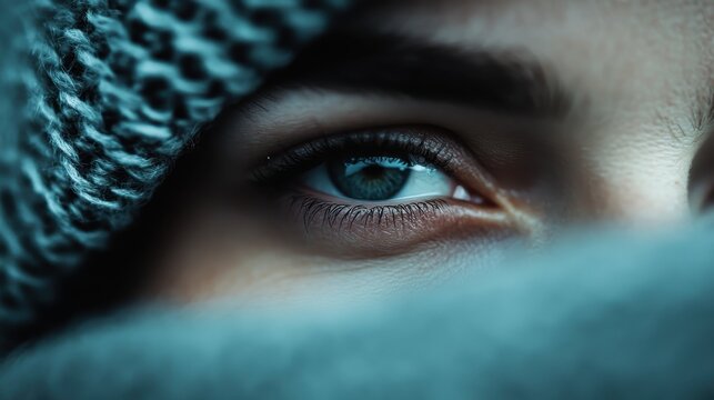 A captivating close-up shot of a blue eye surrounded by soft fabrics, emphasizing the beauty and depth of human emotions and the intricate details of eye anatomy. - Powered by Adobe