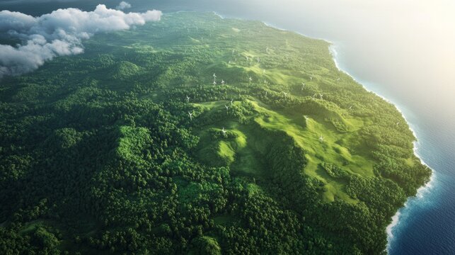 satellite view of entire country powered by renewable energy, color-coded with solar, wind, hydro - Powered by Adobe
