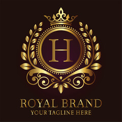 Golden anniversary vintage laurel wreath emblem vector illustration LOGO H
