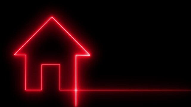 Home icon house sign neon lights animation. with house icon and Home glowing House, home building animation. Isolated on Black background
