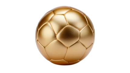 Golden Soccer Ball: A stunning studio shot of a gleaming gold soccer ball, a symbol of victory and athletic prowess, against a clean backdrop. Perfect for sports or achievement concepts.