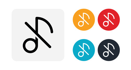 Mute music note icon in flat style