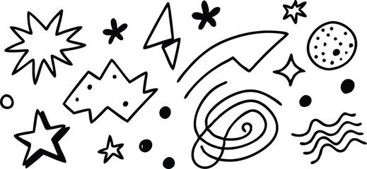 Abstract doodle elements hand drawn black and white
