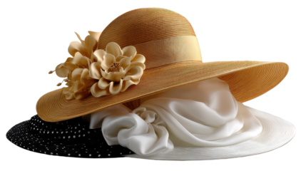 Elegant Hats Stacked: A collection of exquisite hats, each showcasing a unique design and color palette, stacked together in a visually appealing arrangement that celebrates timeless fashion.