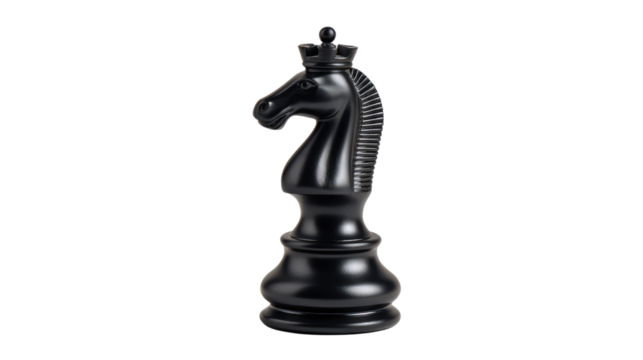 Chess Knight: A close-up shot of a solitary black chess knight piece, positioned for strategic maneuvers. Showcasing its elegance and classic design.
