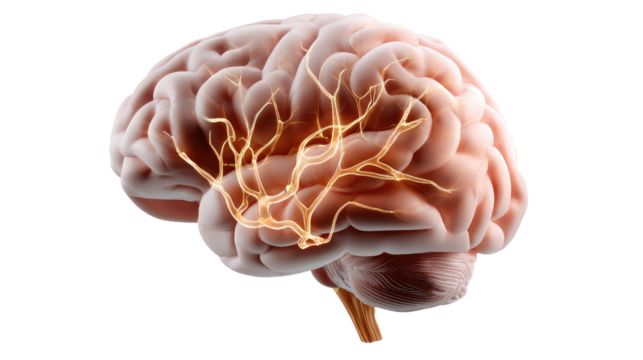 The Anatomy of Thought: A detailed, high-quality medical illustration showcases the intricate structure of the human brain and the complex network of neurons within.