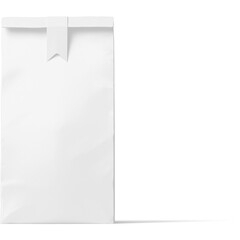 A plain white paper bag designed for packaging or carrying items.