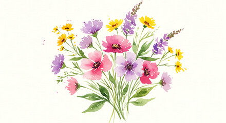 Naklejka premium Watercolor bouquet of wildflowers: A delicate blend of vibrant colors and nature's beauty