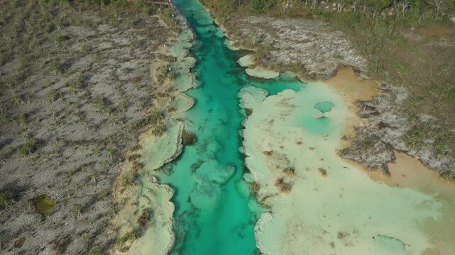 Stunning aerial views of the turquoise waters of the Sian Ka'an Biosphere Reserve in Mexico, showing its unique ecosystem