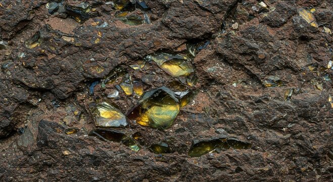 Photo of Libyan Desert Glass embedded in rock