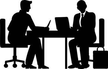 Business Meeting Silhouette Vector &ndash; Two Men Working on Laptops at Office Desk