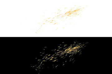 Bright sparks of metal. A stream of flying fiery sparks. Light effect of cutting metal. Metalworking. Welding.