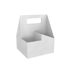 A simple white paper carrier box with a handle, designed for holding items conveniently.