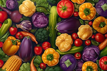 Vibrant Color Visual of Assorted Vegetables Texture Vector Illustration