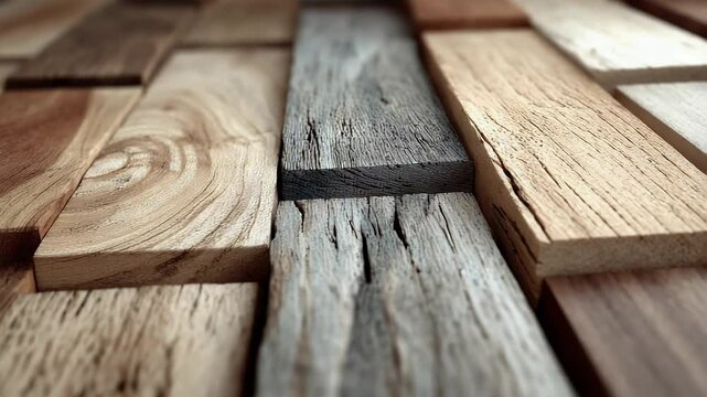 Dynamic Wood Paneling: A Close-Up Video of Textured Wooden Planks with Shifting Focus