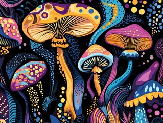Obraz premium Psychedelic mushroom art display abstract gallery digital illustration colorful environment vibrant viewpoint