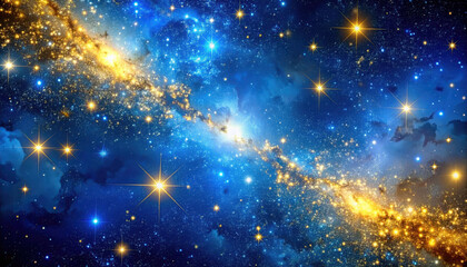 Fototapeta premium Stunning cosmic scene featuring blue and gold galaxy with stars