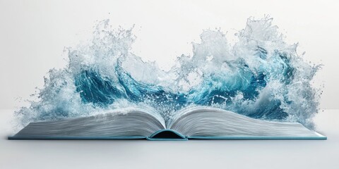 A creative depiction of an open book with waves crashing from its pages, symbolizing the power of knowledge and imagination.