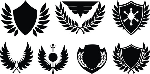 Fototapeta premium Elegant Shield Designs Featuring Wings and Emblems for Branding
