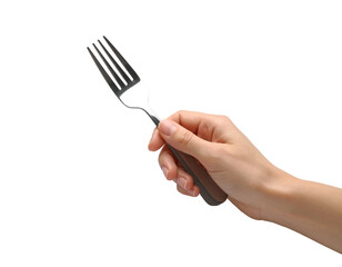 A hand holding a silver dining fork, symbolizing eating and meals.