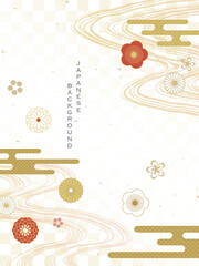 上品な和柄の背景／流水・菊・梅