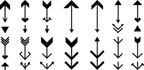 Fototapeta premium Collection of black vector arrows pointing directions