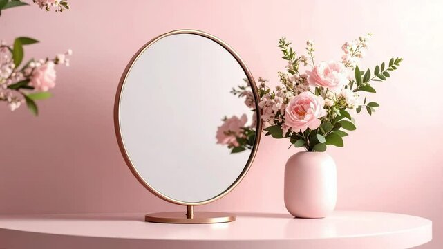 Pink Roses and Gold Mirror Still Life