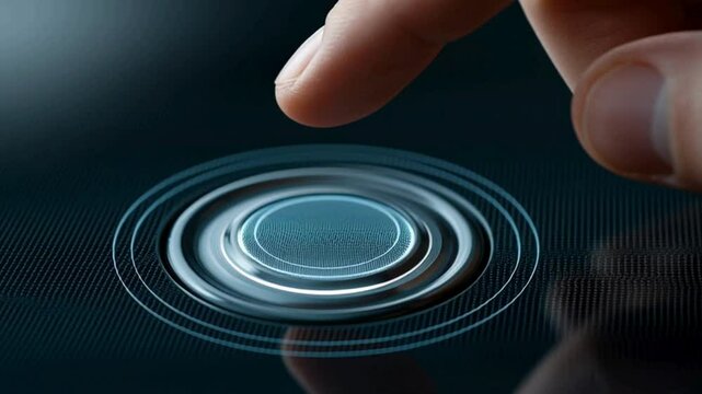 Close-Up of Human Finger Touching Interactive Digital Interface Button