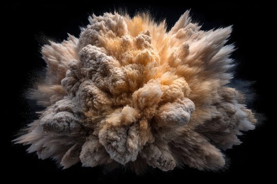 A close up of a fluffy cloud of brown and white resembling an explosive water and orange fire. The intricate patterns and textures create a mesmerizing visual display.