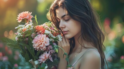 beautiful young woman with flowers