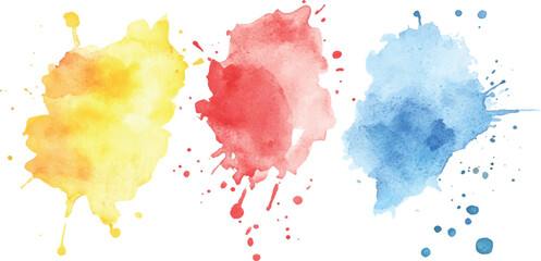 Colorful watercolor brush strokes vector. set of paint splatter illustration. Vibrant watercolor ink blots on white background. Set of watercolor circles multicolored, Colors watercolor paint. 